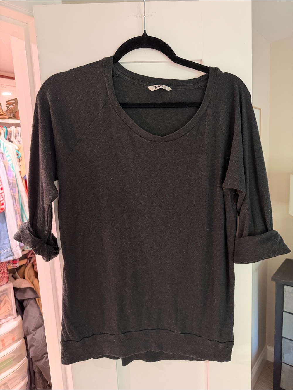 TNA Black Scoop-Neck Long Sleeve Top